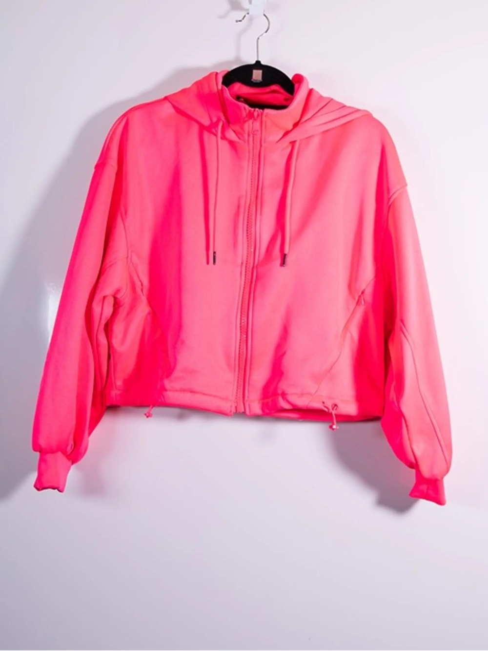 Zara Neon Pink Cropped Zip Hoodie Jacket
